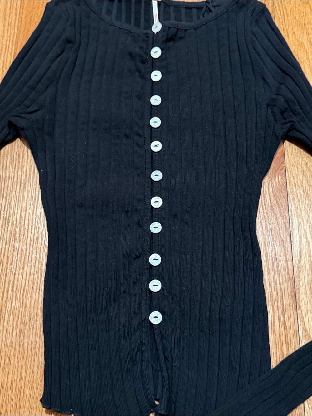 Free People Black Ribbed Button-Front Cardigan/Top Size small - Picture 5 of 10